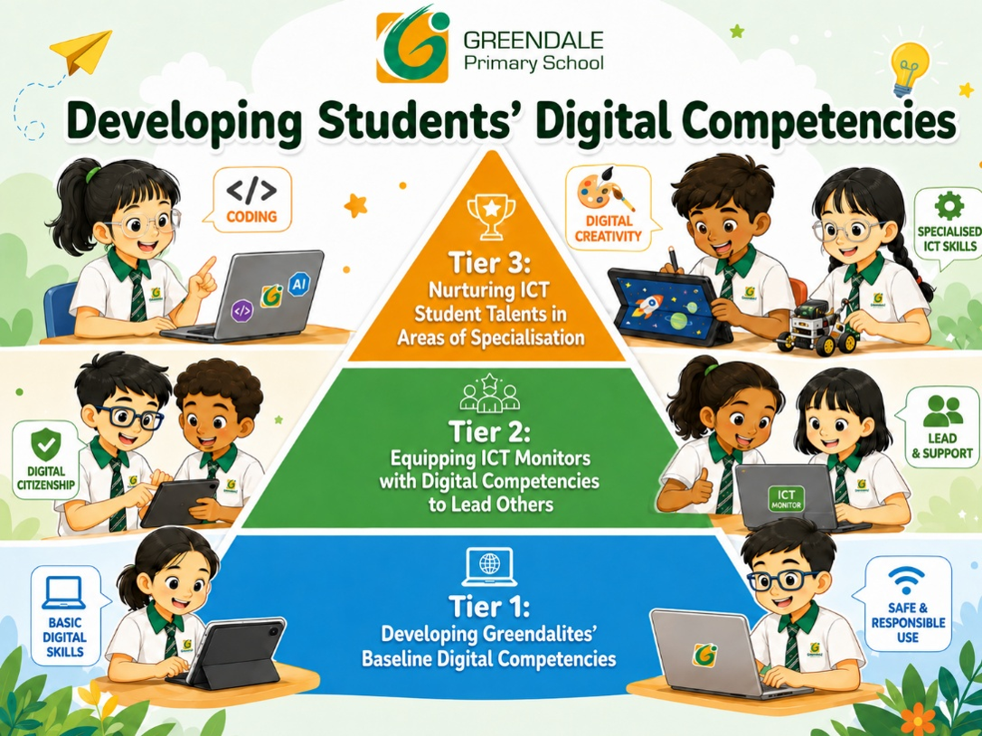 Infographic showing the school's three-tier digital competencies framework.